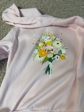 SHEIN Pink Kids Hoodie with Floral Bouquet Print